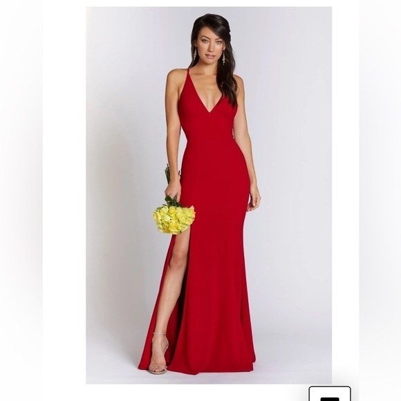 Dress the population Garnet Red Iris Side Slit Crepe Gown L NWT - Picture 2 of 9